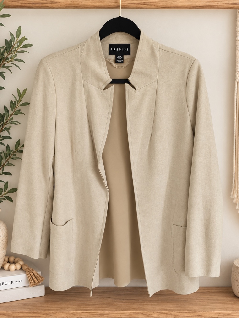 Premise Women's Open-Front Cream Blazer Jacket